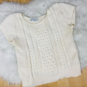 Vintage Cerulean Ivory / off white Short Sleeved Cross Country Knits Sweater